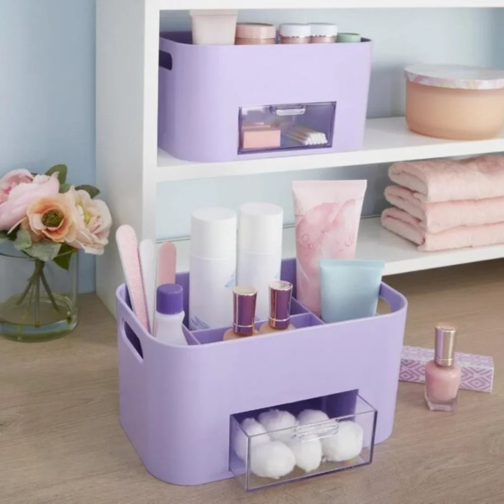 Bliss Lilac Purple Makeup Organizer, Countertop Storage with Drawer & Dividers